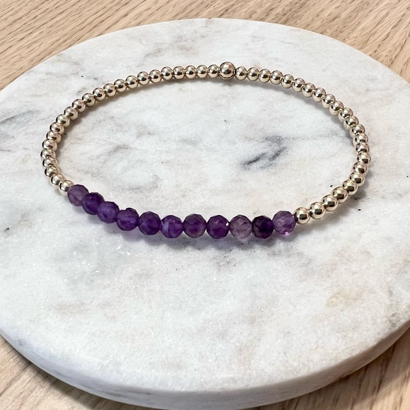 Amethyst and 14k Gold Filled Bead Bar Stretch Bracelet - Picture 2 of 3